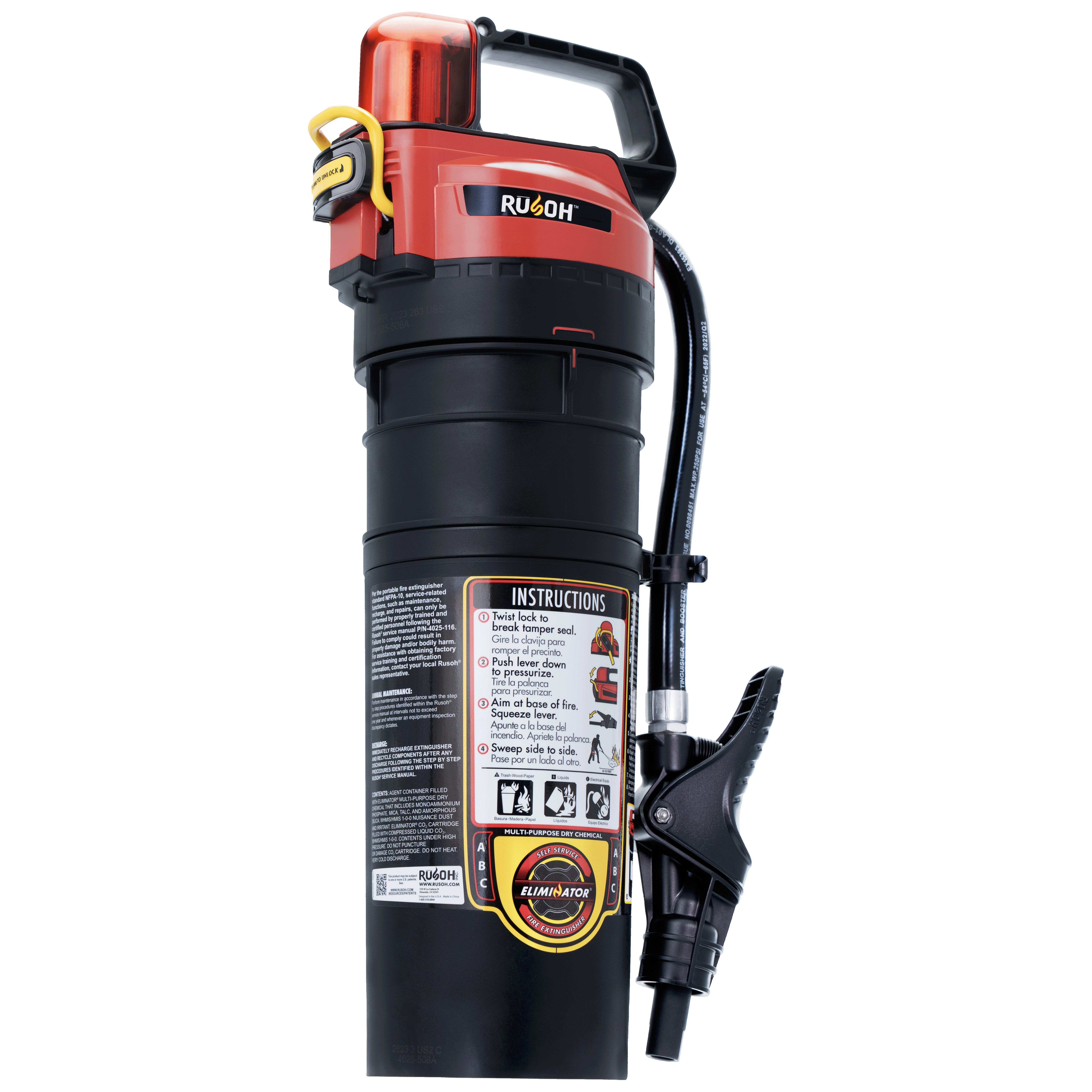 The RUSOH® ELIMINATOR® 10 lb ABC High Flow Fire Extinguisher